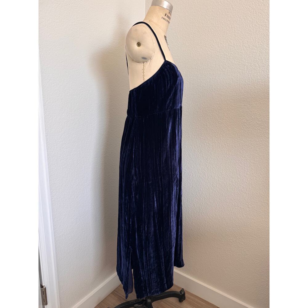 Madewell Silk Blend Velvet Slip Dress Navy Blue Midi Sweetheart Size L - Picture 2 of 11